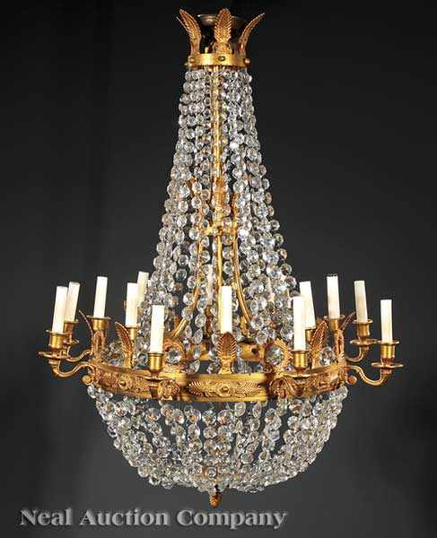 Appraisal: A Fine Neoclassical Gilt Bronze and Crystal Sixteen-Light Chandelier th