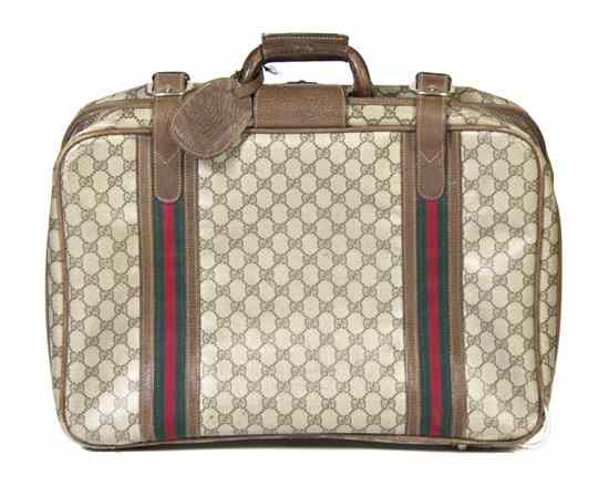 Appraisal: A Gucci Monogram Canvas Softsided Suitcase green and red braiding