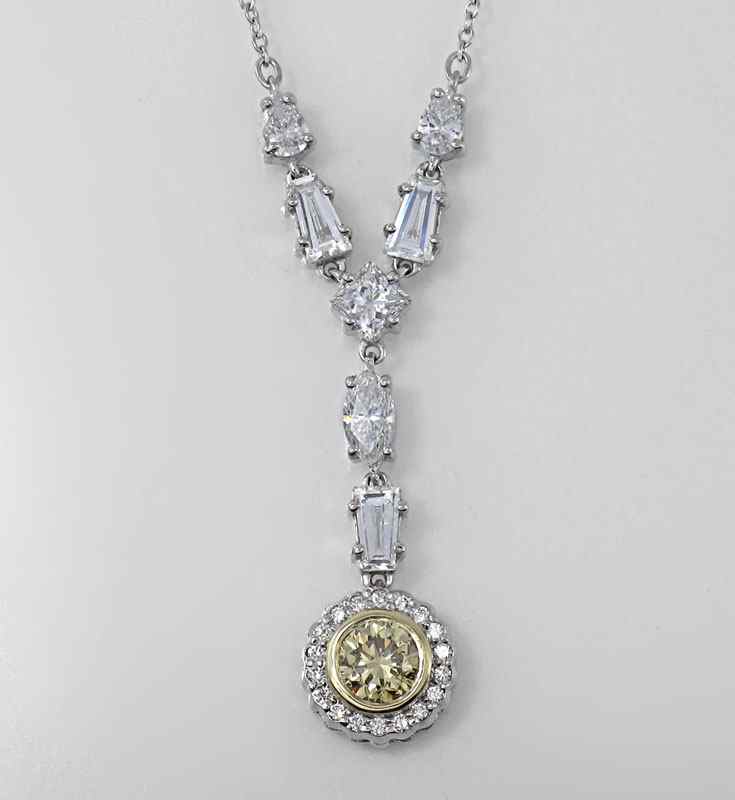 Appraisal: PLATINUM FANCY YELLOW DIAMOND DROP NECKLACE Handmade platinum necklace featuring