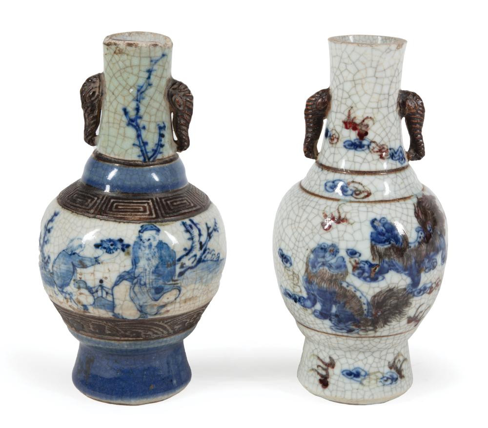 Appraisal: Two Chinese Blue and White Crackle Glaze Porcelain Vases th