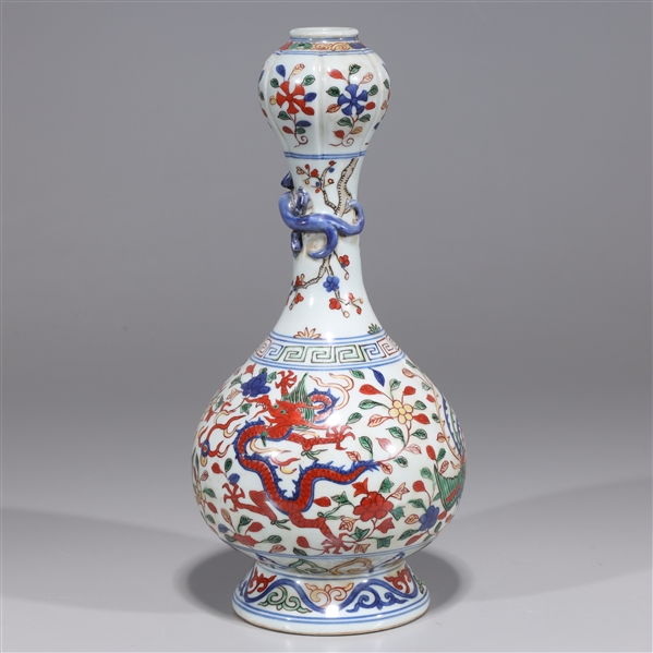 Appraisal: Chinese wucai garlic mouth porcelain vase with dragons phoenix birds