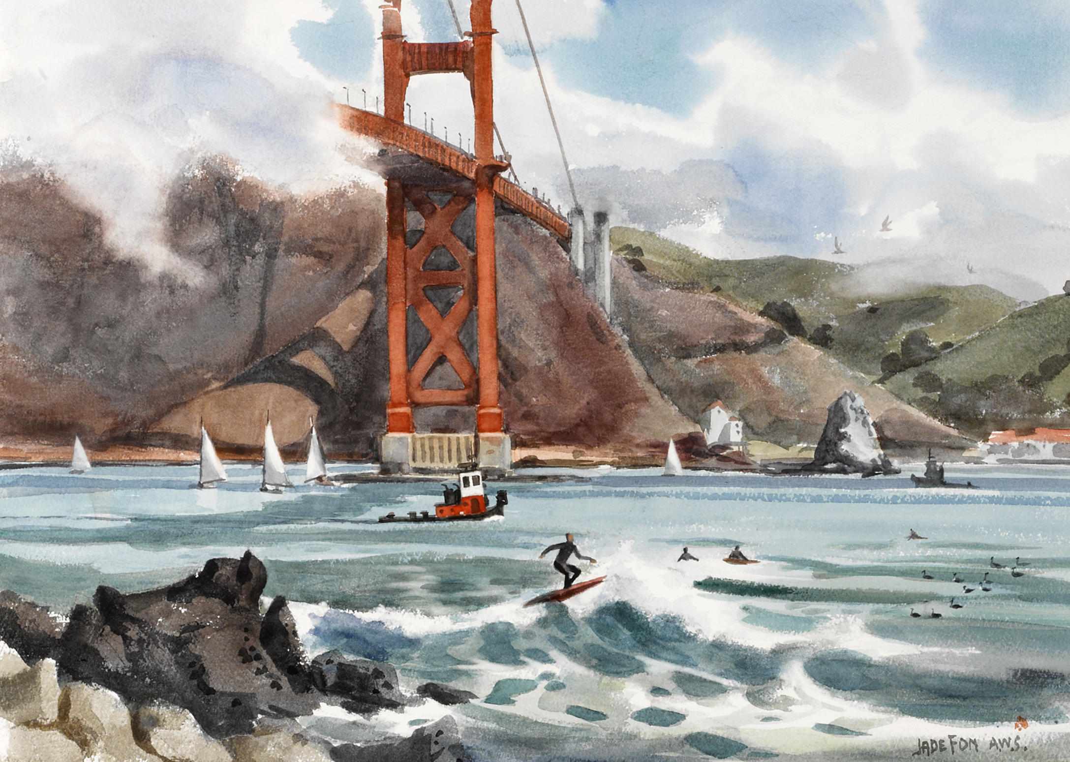 Appraisal: Jade Fon American - Surfers at the Golden Gate Bridge