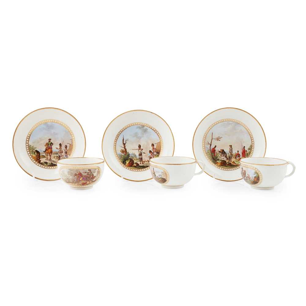 Appraisal: THREE MEISSEN MARCOLINI CUPS AND SAUCERS LATE TH CENTURY each