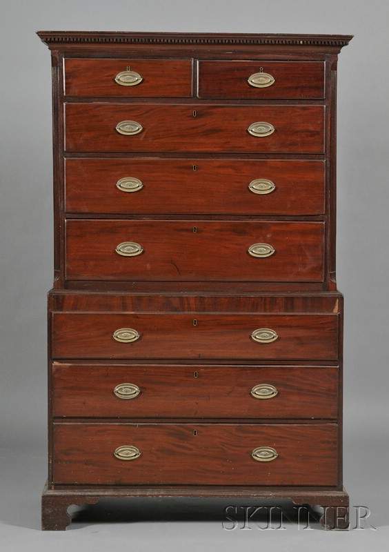 Appraisal: English Mahogany Chest-on-Chest upper section with dentil-molded cornice above two