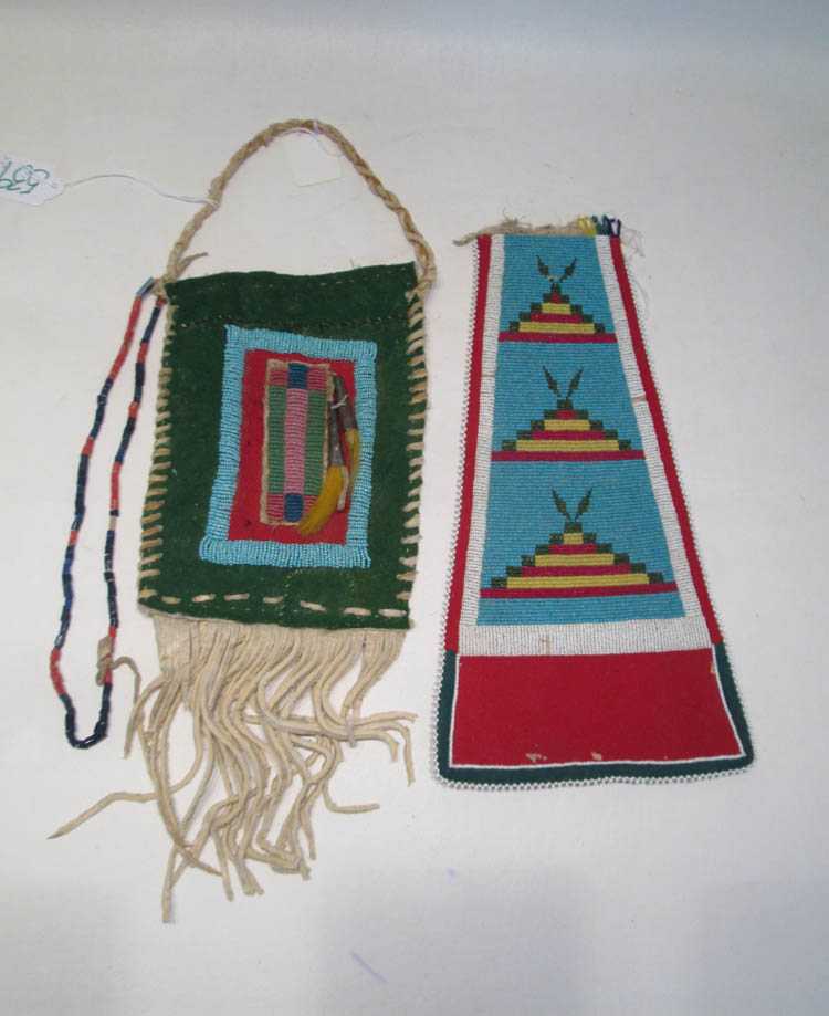 Appraisal: NATIVE AMERICAN PLATEAU BEADED ITEMS one bag with colorful beaded