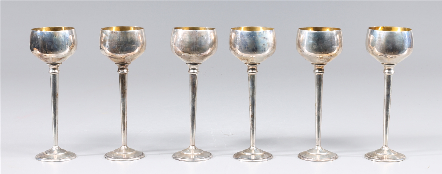 Appraisal: Set of six antique sterling silver English tall stem cups