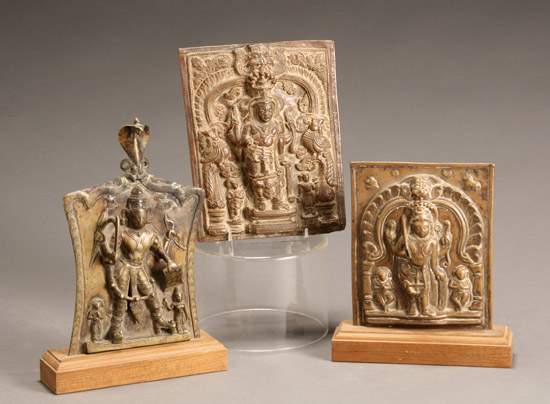 Appraisal: Three Indian Bas Relief Bronze and Copper-Alloy Processional Plaques of