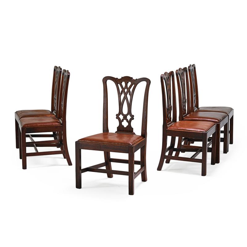 Appraisal: SET OF GEORGE II SIDE CHAIRS Six Mahogany with pierced