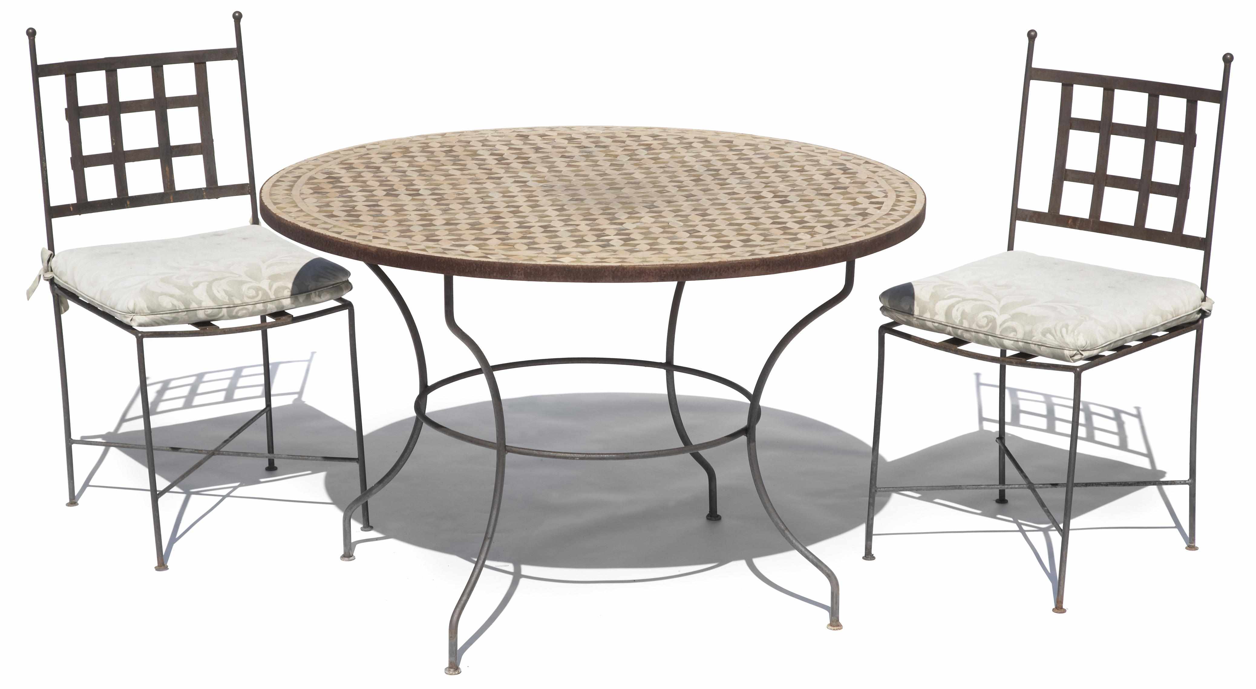 Appraisal: A suite of patinated metal garden furniture Comprising four side