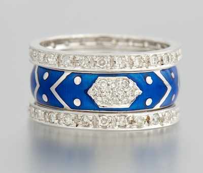 Appraisal: A Set of Enamel and Diamond Bands A set of