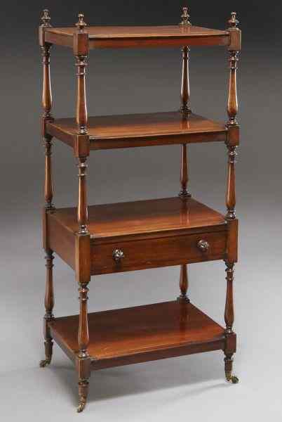 Appraisal: English mahogany -tier etagerewith turned supports and one drawer on