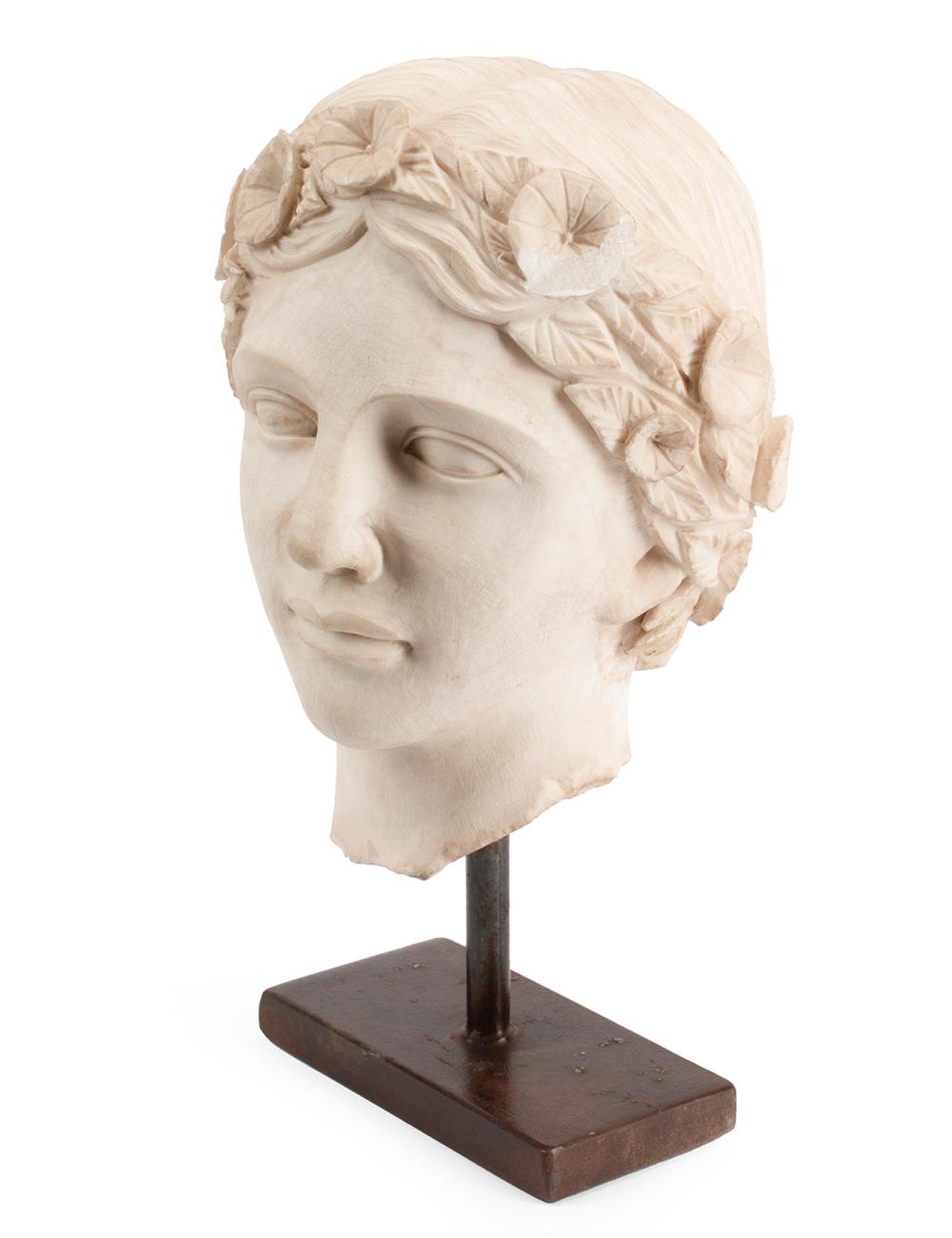 Appraisal: Carved Marble Head of a Woman Crowned in Morning Glories