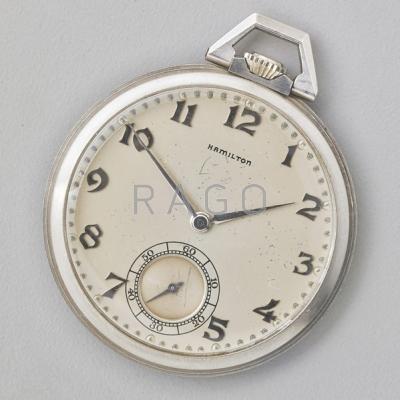 Appraisal: HAMILTON PLATINUM POCKET WATCH Sateen dial with sunk sub seconds