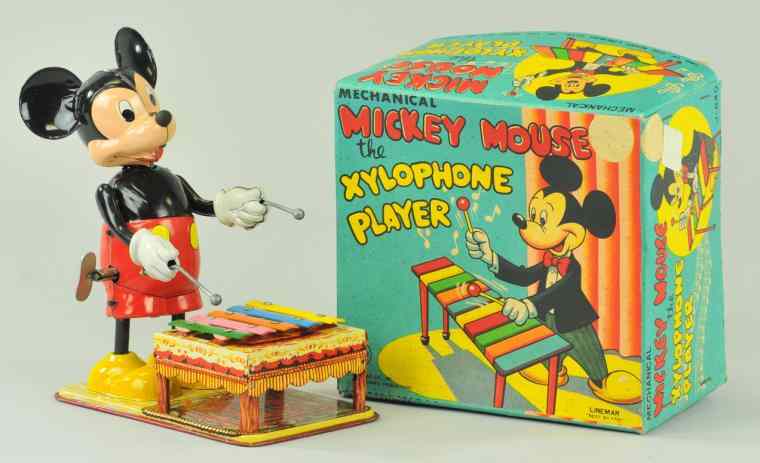 Appraisal: MICKEY MOUSE XYLOPHONE PLAYER WITH BOX Linemar Japan Copr Walt