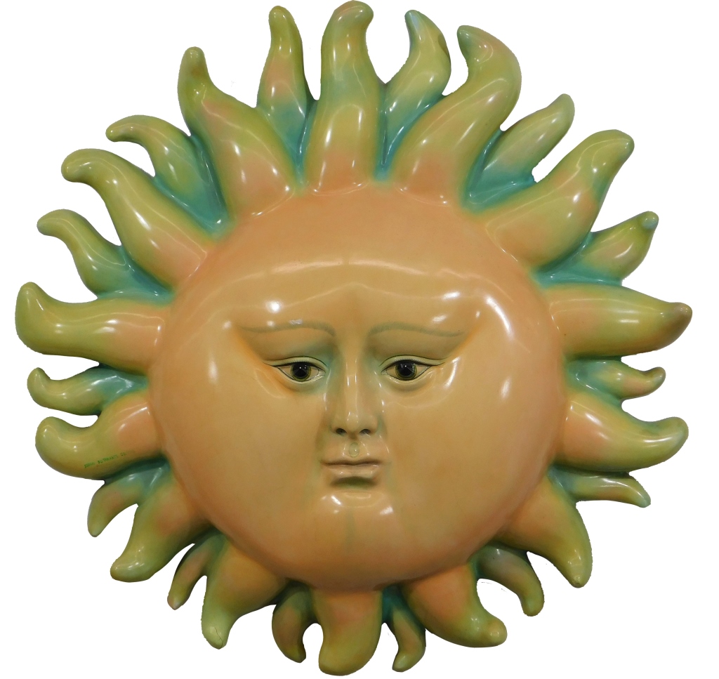 Appraisal: SERGIO BUSTAMANTE PAPIER MACHE SUN FACE SCULPTURE Mexico b Hand