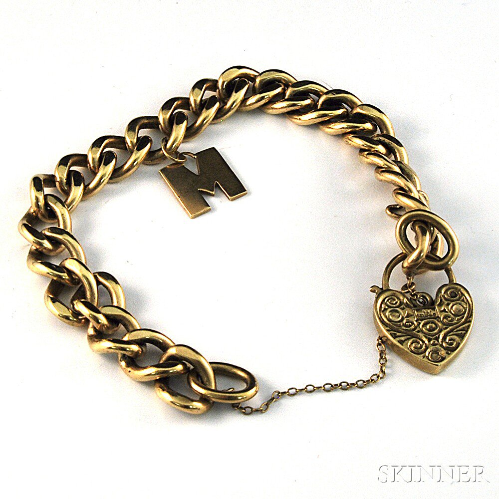 Appraisal: kt Gold Curb-link Charm Bracelet with locket and letter M