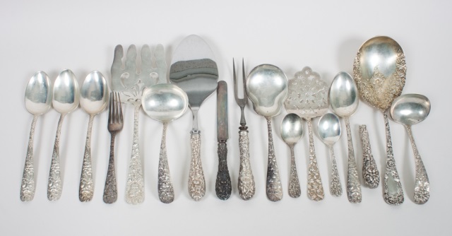 Appraisal: Sixteen sterling silver serving flatware pieces all repousse by various