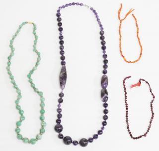 Appraisal: Bold Semiprecious Stone Beaded Necklaces Amethyst jadeite garnet and an