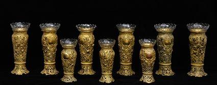 Appraisal: SET OF EIGHT ROCOCO-STYLE GILT-METAL FLOWER HOLDERS WITH GLASS LINERS