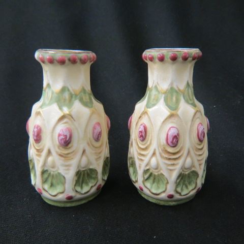 Appraisal: Pair of Amphora Type Pottery Bud Vases Jewelled design circa