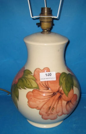 Appraisal: Moorcroft Lampbase decorated in the Hibiscus design on cream ground