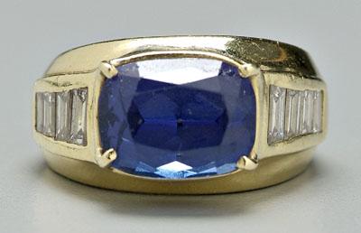 Appraisal: Lady's tanzanite and diamond ring one cushion mixed-cut violet blue