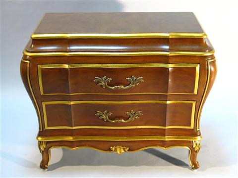 Appraisal: KARGES ROCOCCO WALNUT SMALL COMMODE Labeled Karges Evansville Indiana the