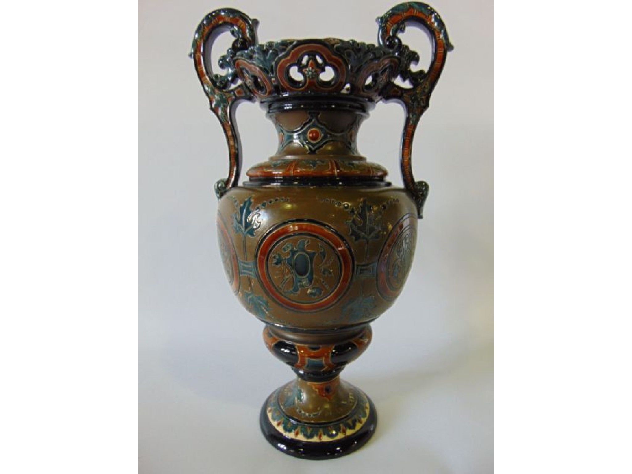 Appraisal: A substantial late th century German majolica two handled vase