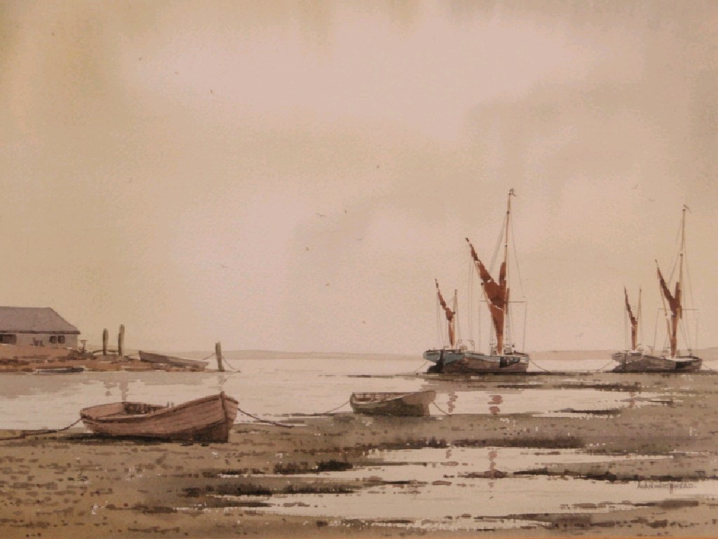 Appraisal: Alan Whitehead thC British Moored fishing boats on an estuary