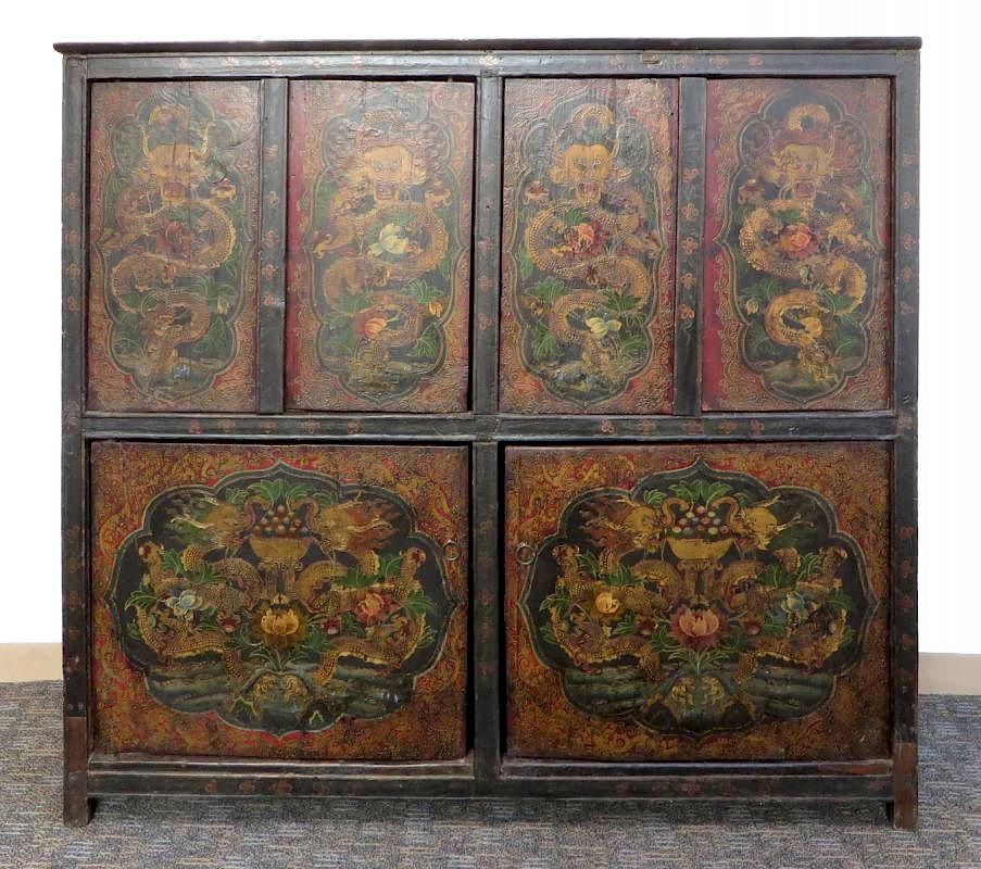 Appraisal: Tibetan Dragon Painted Cabinet Tibetan Dragon Painted Cabinet Description A