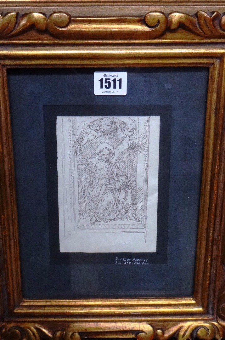 Appraisal: Ricardo Bucelli Seated Saint Peter pen and ink cm x