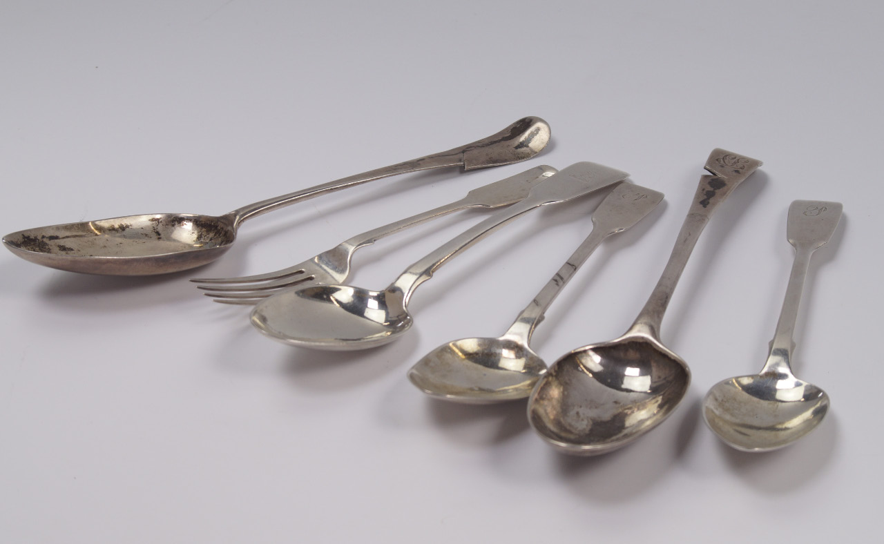 Appraisal: Two Georgian silver serving spoons now with cut handles to