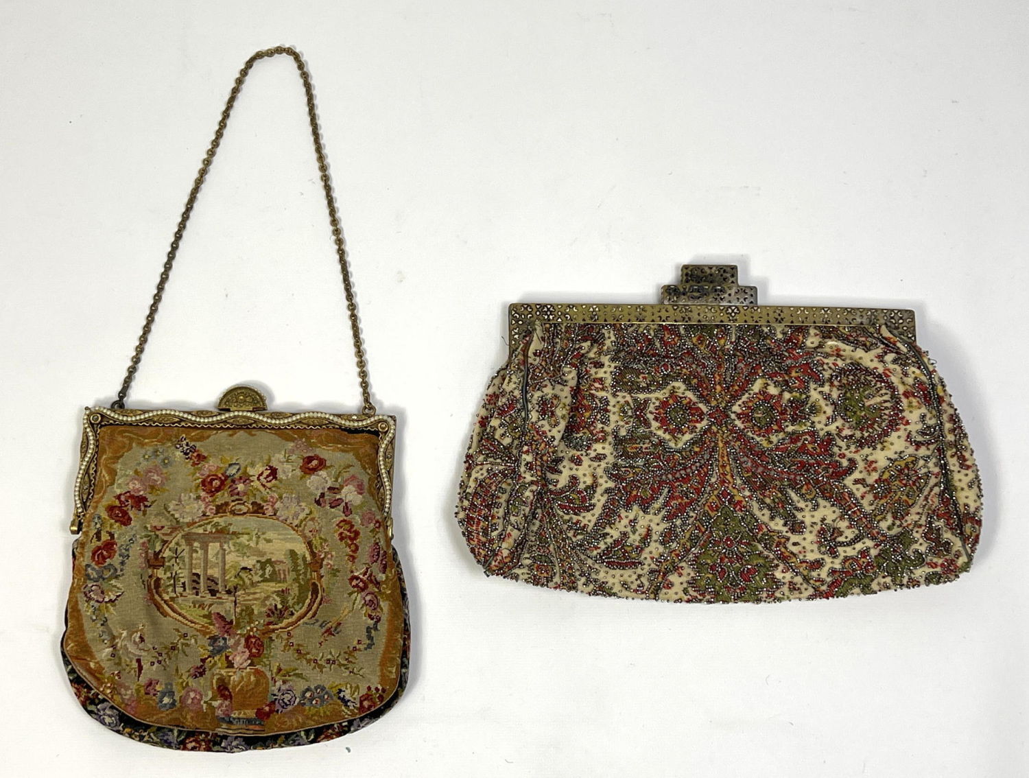 Appraisal: early antique purses one petit point with pearls the other