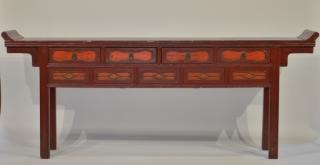 Appraisal: Chinese Red Lacquer Compartmented Altar Table CHINA TH CENTURY A