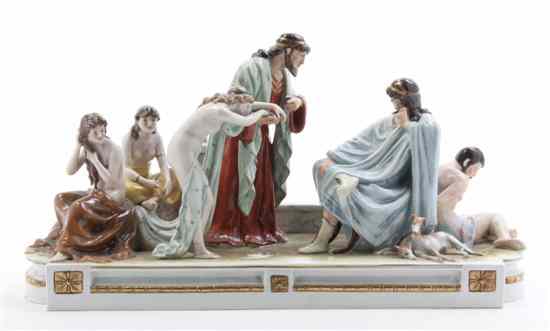 Appraisal: A Continental Porcelain Figural Group depicting a Biblical scene Width