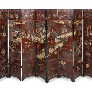 Appraisal: A Chinese Export Lacquer Eight-Panel Floor Screen Late th Century