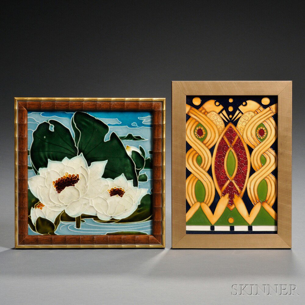 Appraisal: Two Framed Decorative Tiles England - Moorcroft tile designed by