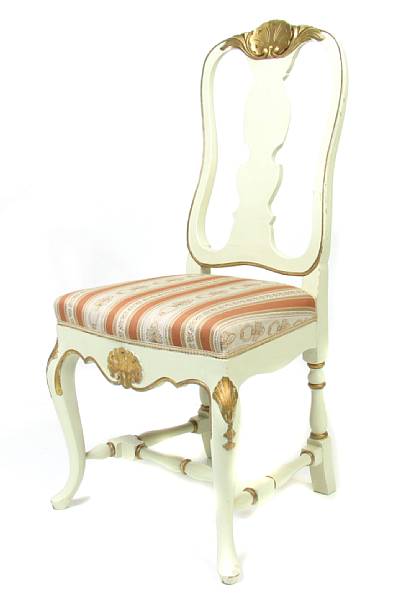 Appraisal: A pair of Rococo style paint decorated side chairs height