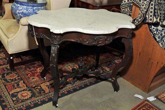 Appraisal: VICTORIAN MARBLE TOP TABLE White turtle top on a walnut