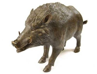 Appraisal: A life size bronze model of a wild boar in