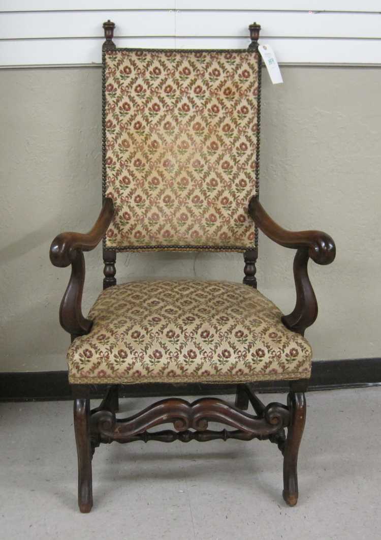 Appraisal: LOUIS XIV STYLE HIGH BACK ARMCHAIR American c s molded