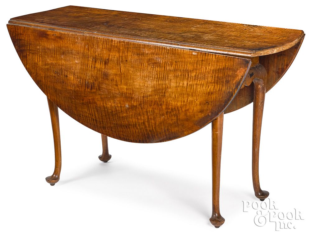 Appraisal: New England Queen Anne tiger maple drop-leaf table New England