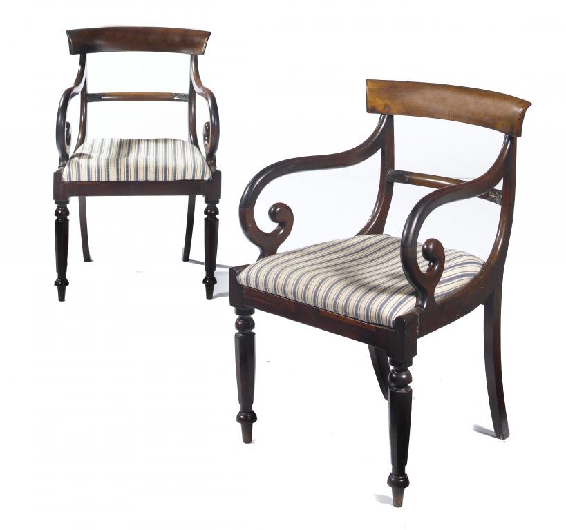 Appraisal: A PAIR OF EARLY VICTORIAN MAHOGANY ELBOW CHAIRS with carved