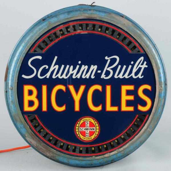 Appraisal: Schwinn Built Bicycles Reverse Glass Spinner Sign Incredibly rare sign