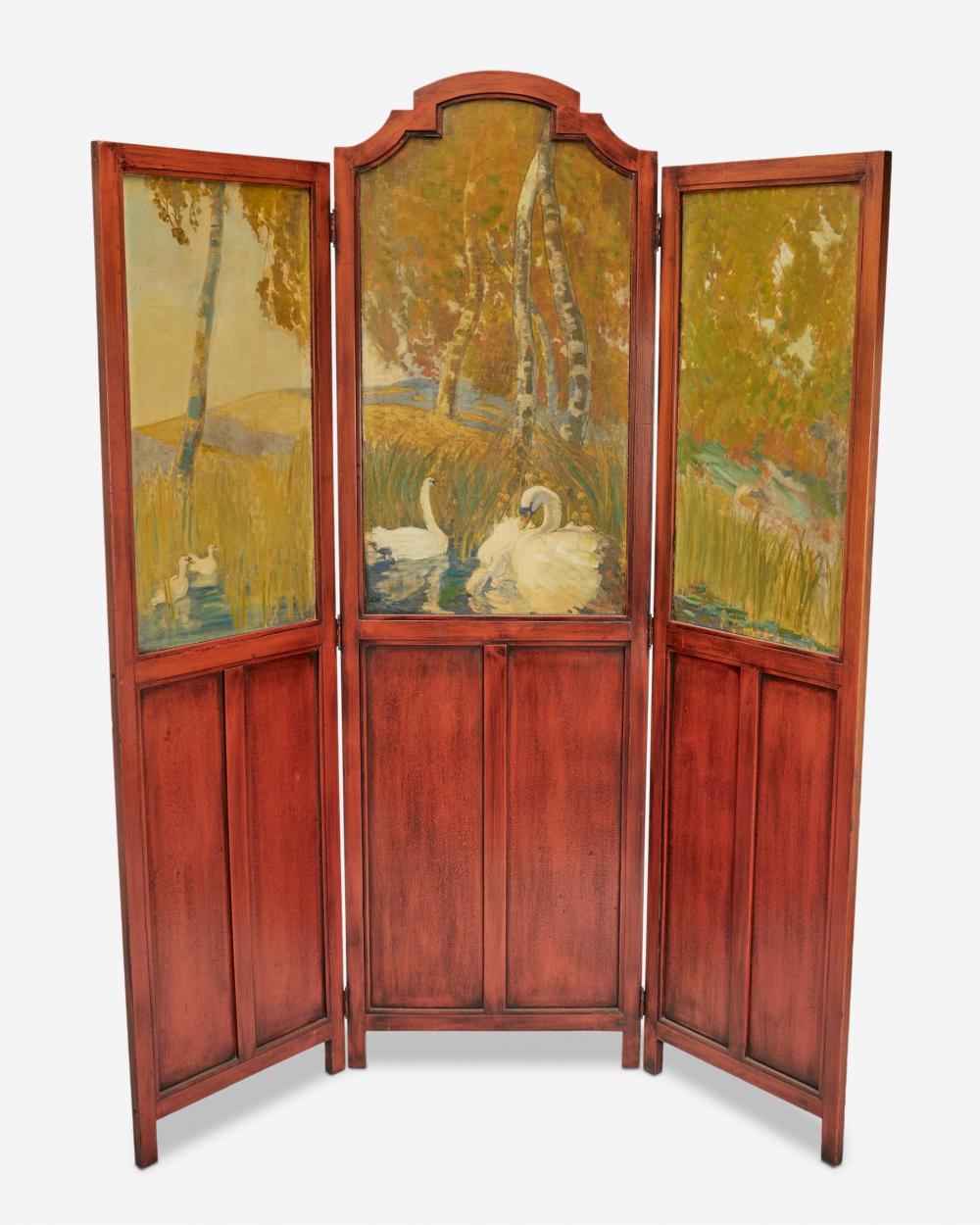 Appraisal: A hand-painted dressing screen First-quarter th Century Center panel signed