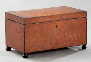 Appraisal: English Line Inlaid Burled Walnut Tea Caddy th c the