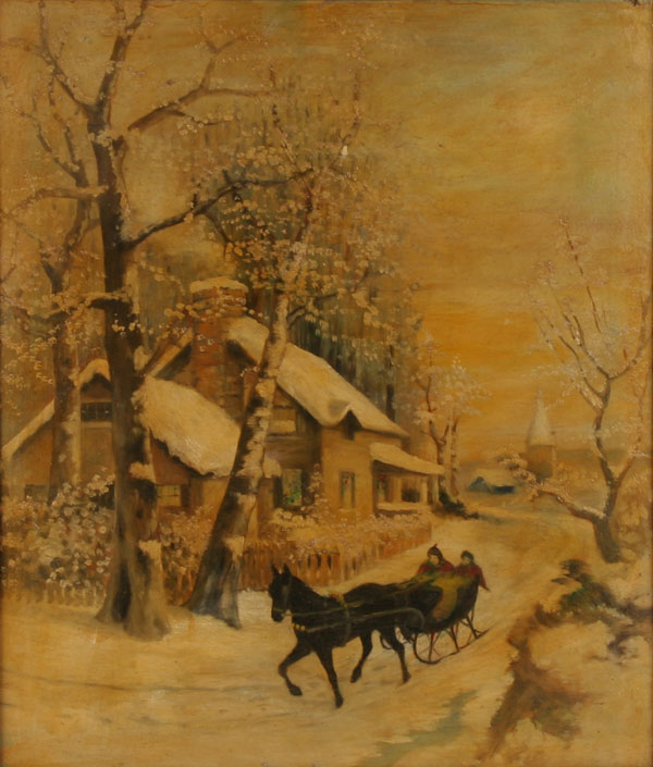 Appraisal: Naive winter scene depicting a horse drawn sled in the