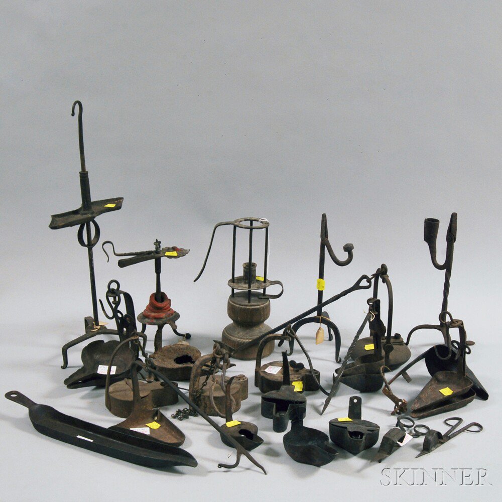 Appraisal: Twenty-two Assorted Iron Lamps and Early Lighting Related Items including