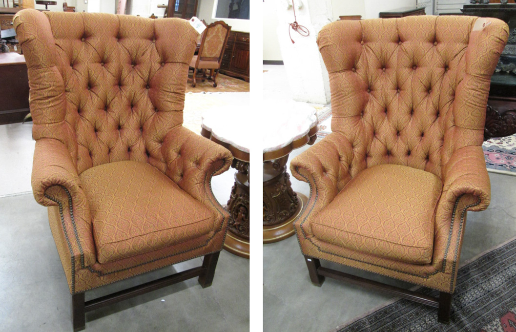 Appraisal: A PAIR OF CHIPPENDALE STYLE HIGHBACK WING CHAIRS Lillian August