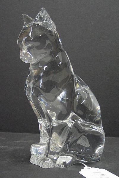 Appraisal: A Baccarat glass study of a seated cat acid etched